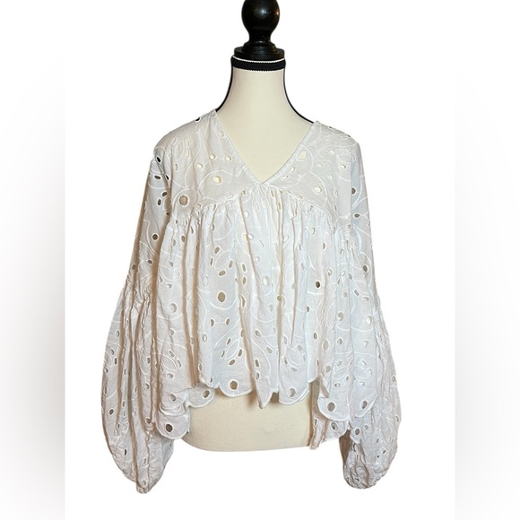 ASOS DESIGN White Eyelet Babydoll Trapeze Top Blouse Crop Womens Size 2 Festival - Picture 1 of 7